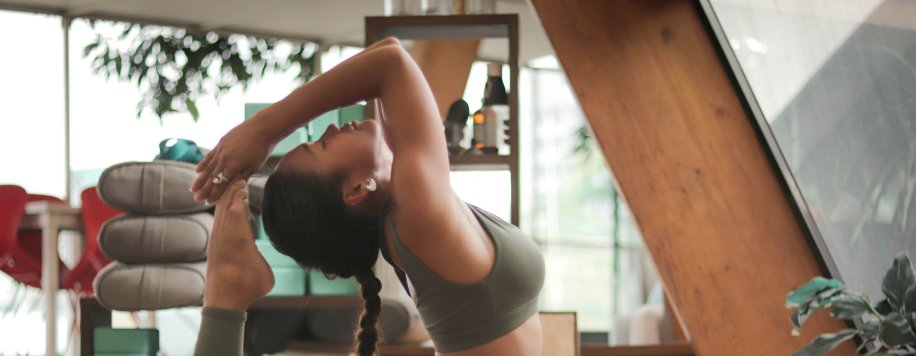 a woman stretching